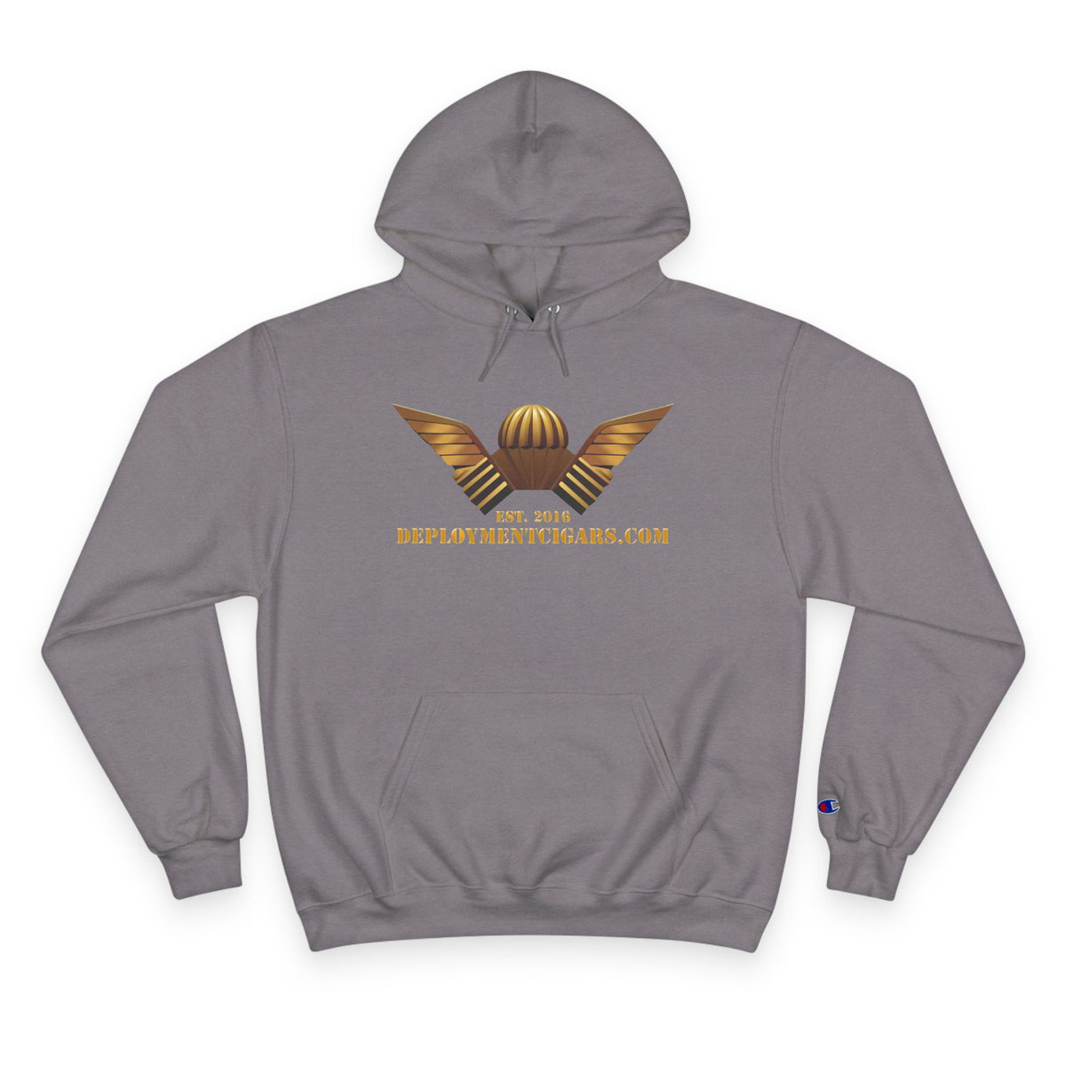 Champion Hoodie — Gold Wing Emblem Military-Inspired Pullover