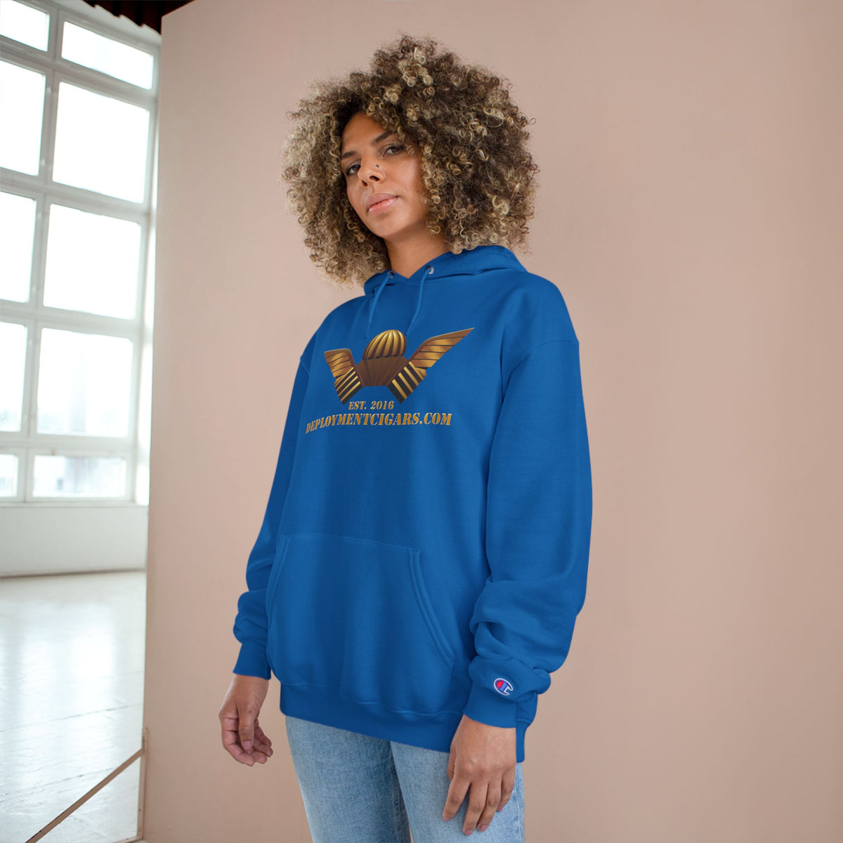 Champion Hoodie — Gold Wing Emblem Military-Inspired Pullover