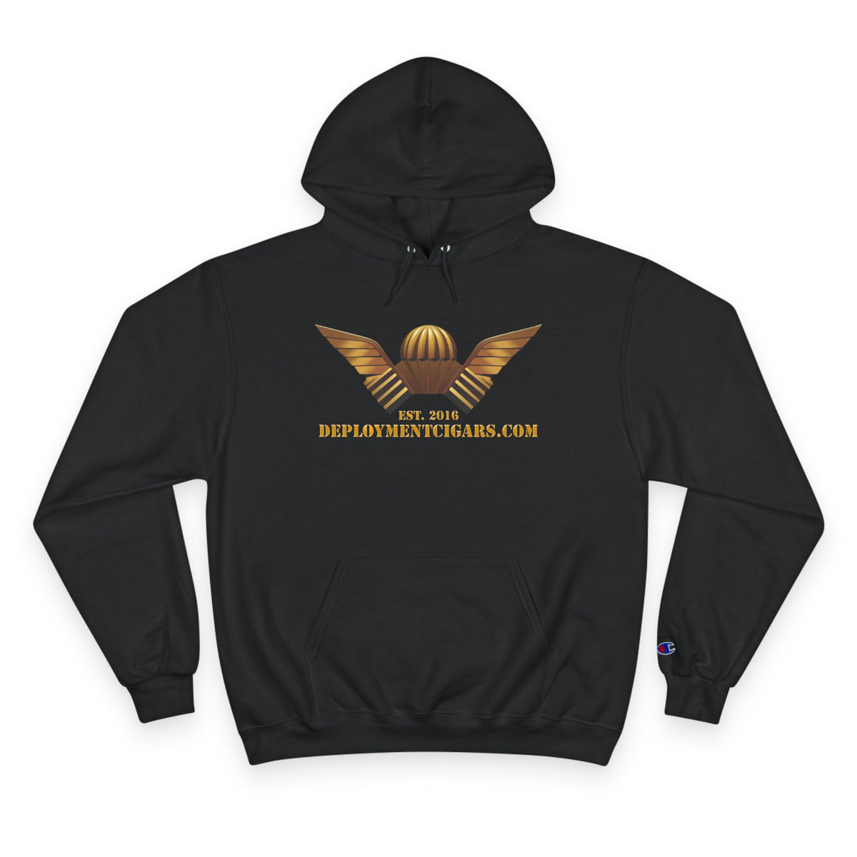 Champion Hoodie — Gold Wing Emblem Military-Inspired Pullover