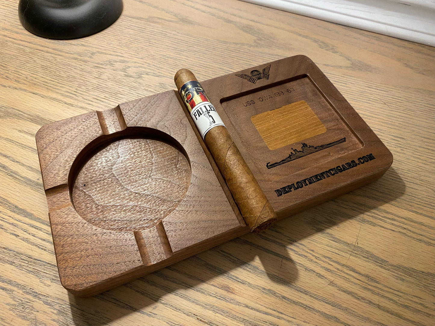 Handcrafted USS Iowa Cigar & Whiskey Tray: Ashtray and Drink Holder