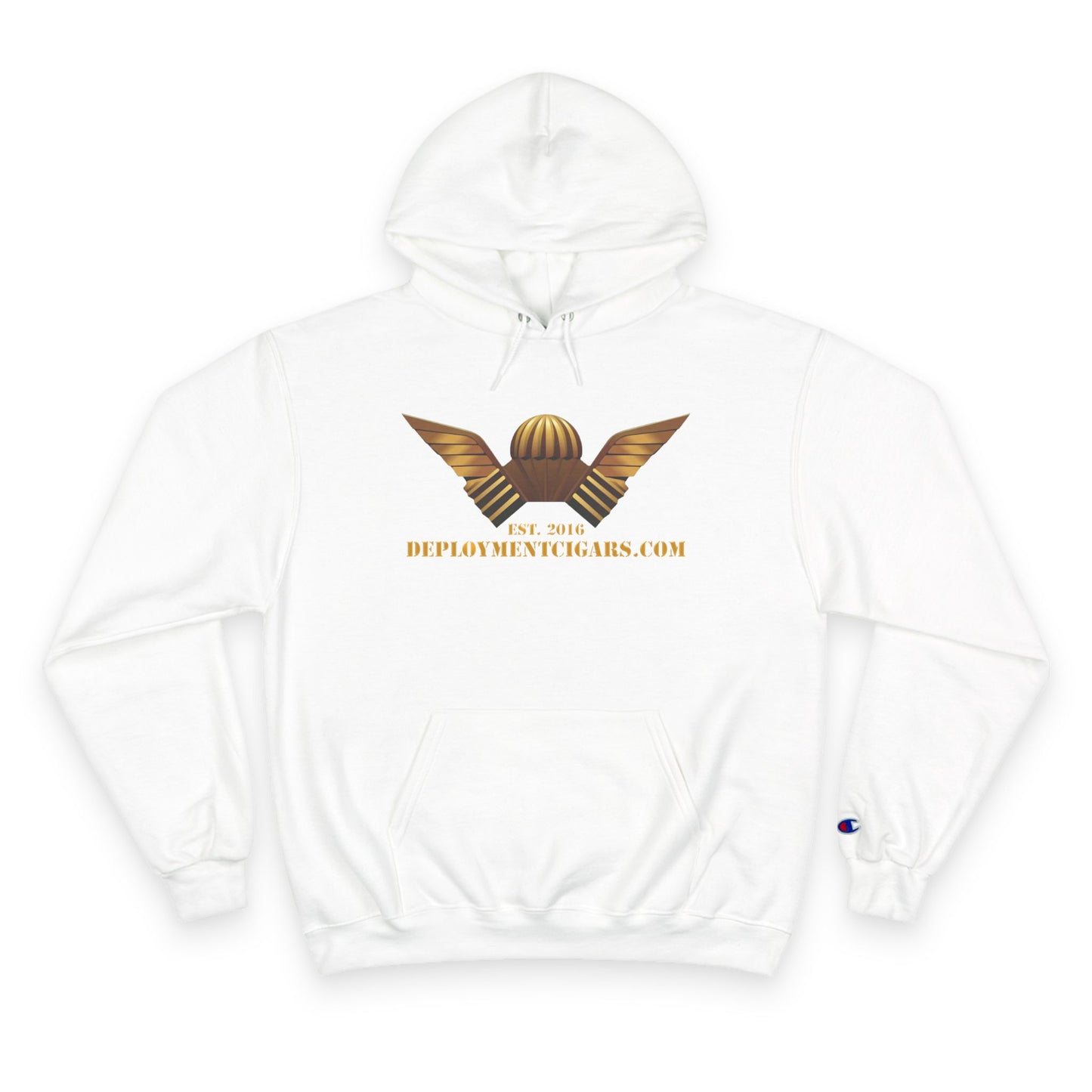 Champion Hoodie — Gold Wing Emblem Military-Inspired Pullover