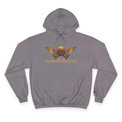 Champion Hoodie — Gold Wing Emblem Military-Inspired Pullover