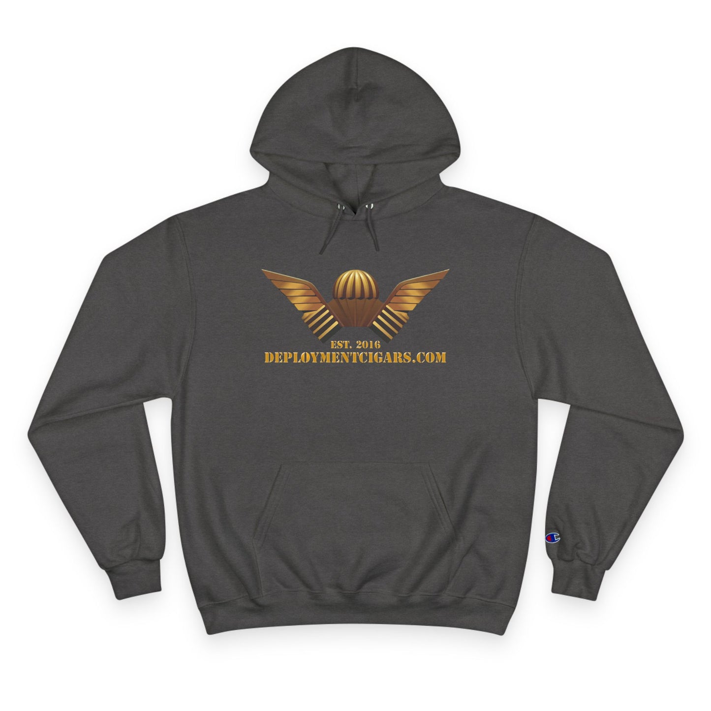 Champion Hoodie — Gold Wing Emblem Military-Inspired Pullover