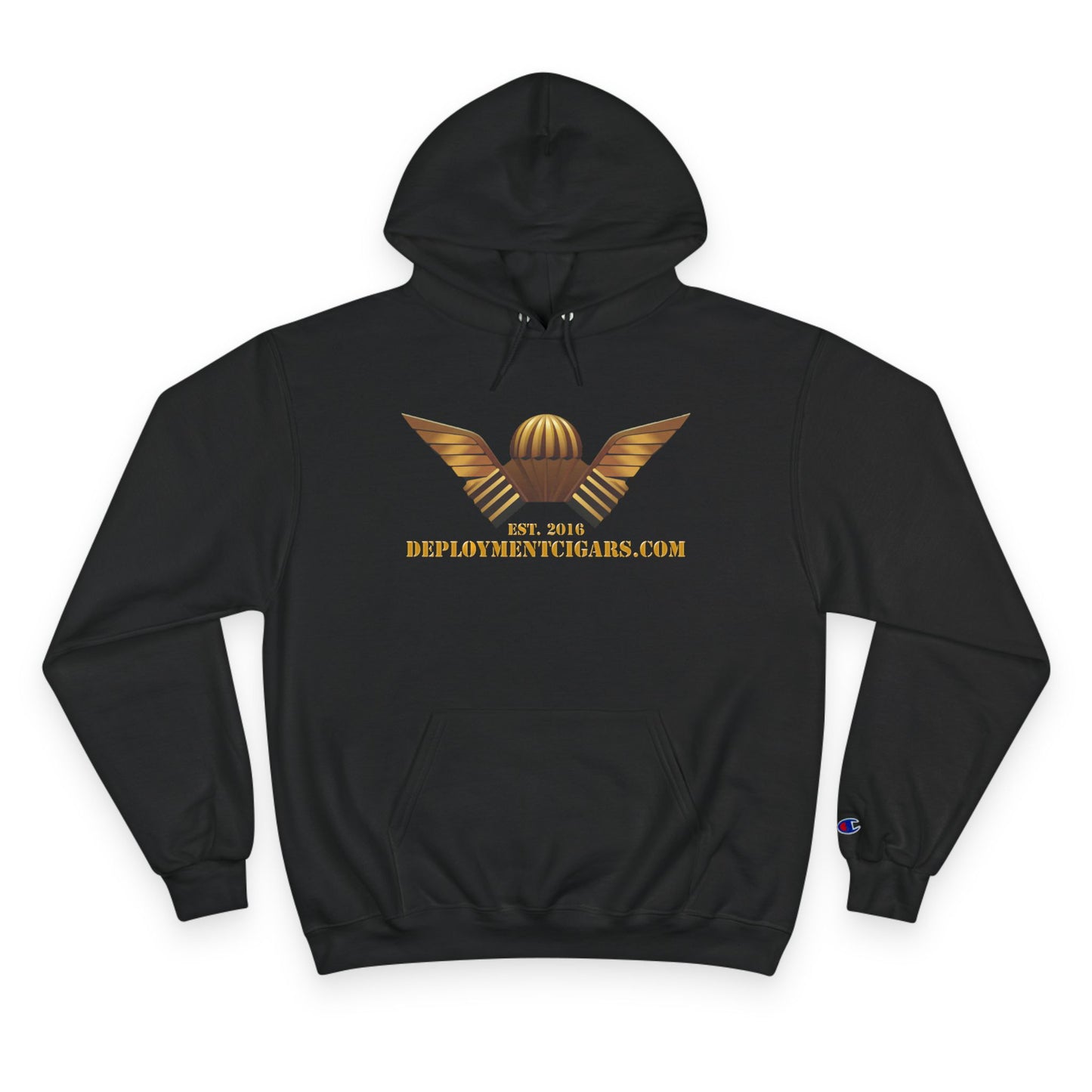 Champion Hoodie — Gold Wing Emblem Military-Inspired Pullover