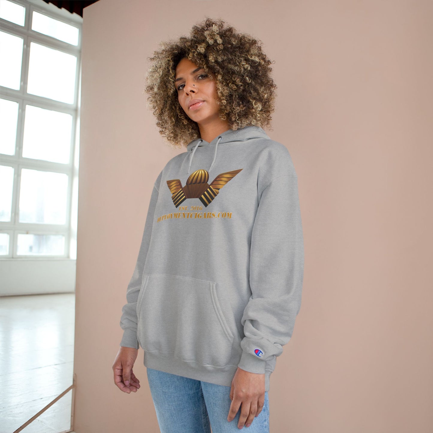 Champion Hoodie — Gold Wing Emblem Military-Inspired Pullover