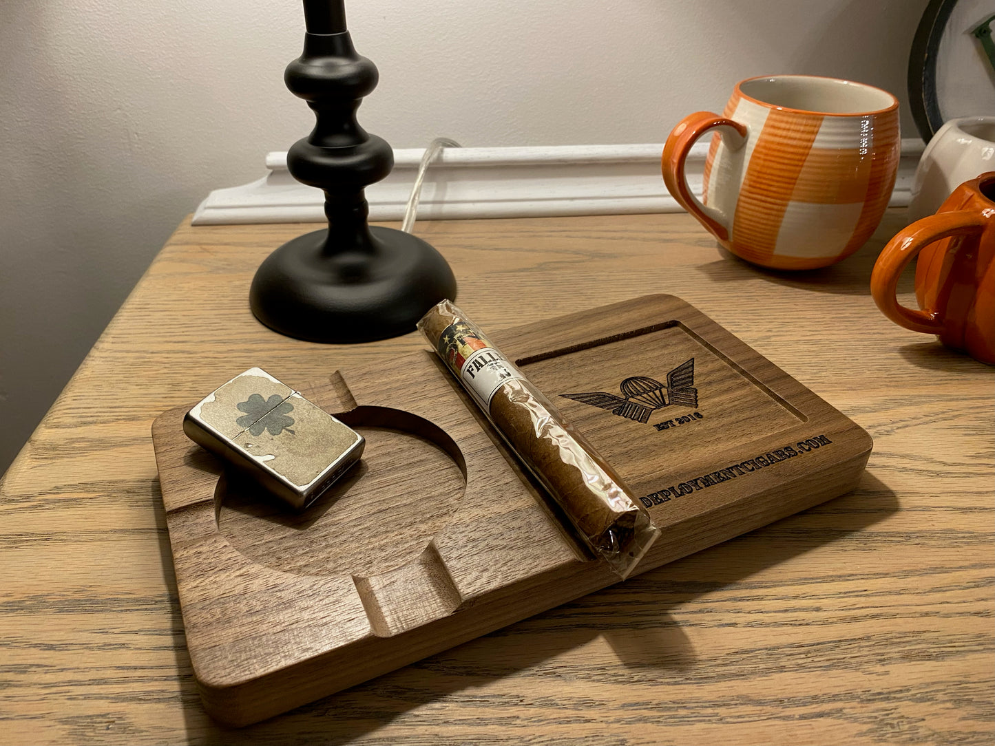 Handcrafted SGT Jon Bass Inspired Cigar & Whiskey Tray: Ashtray and Drink Holder