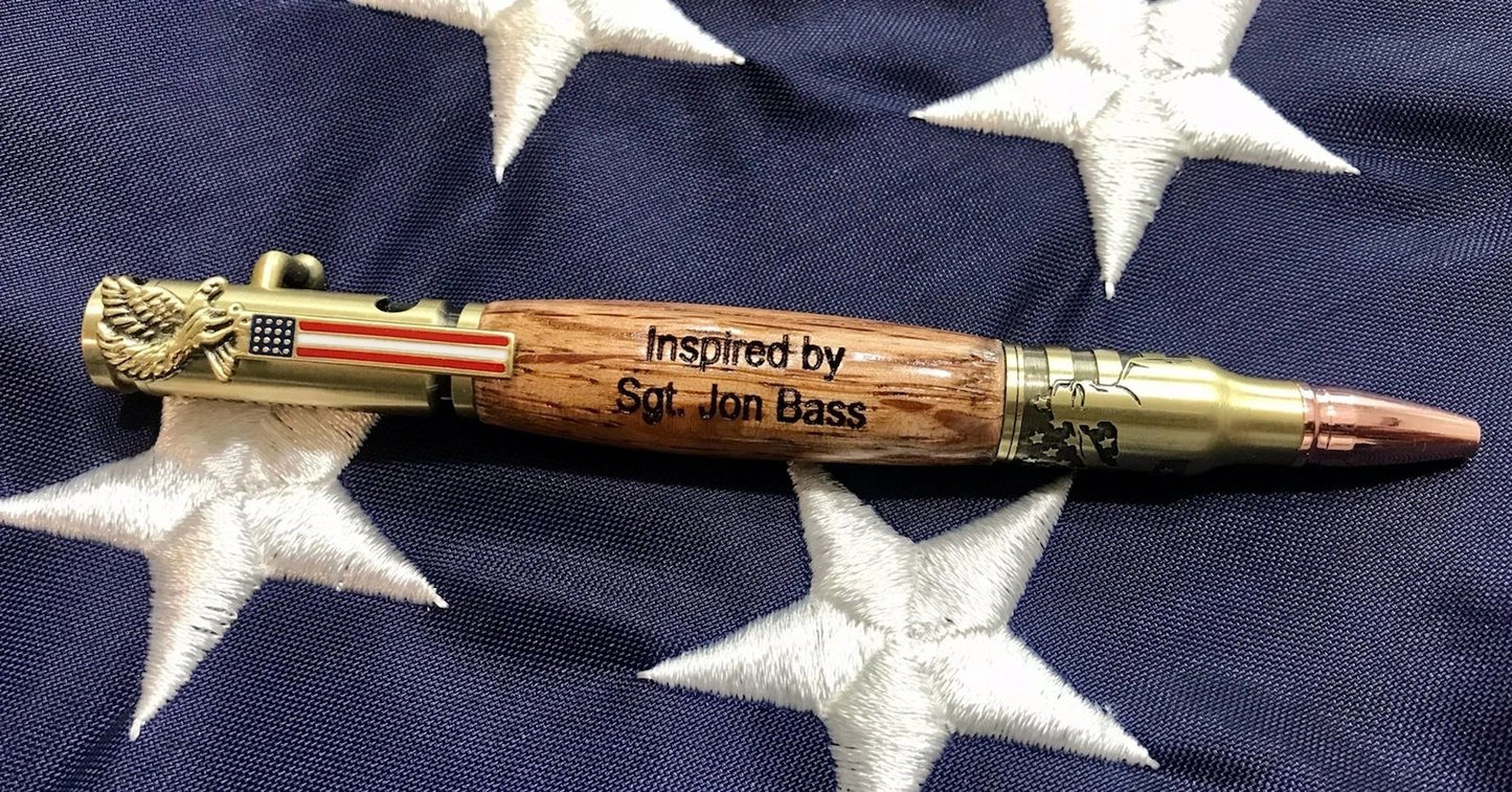 Handcrafted SGT Jon Bass Inspired Bolt Action Hardwood Pen